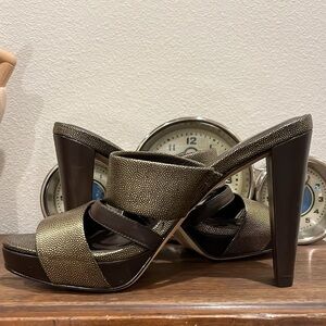 Cole Haan Pebbled Gold Platform Sandals